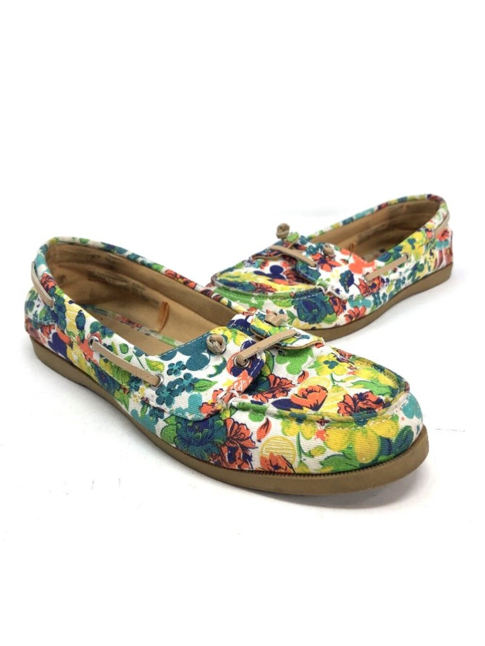 Disney Shoes Womens 8 Mickey Multi Floral Boat Loafer Fabric W/ Matching Scarf